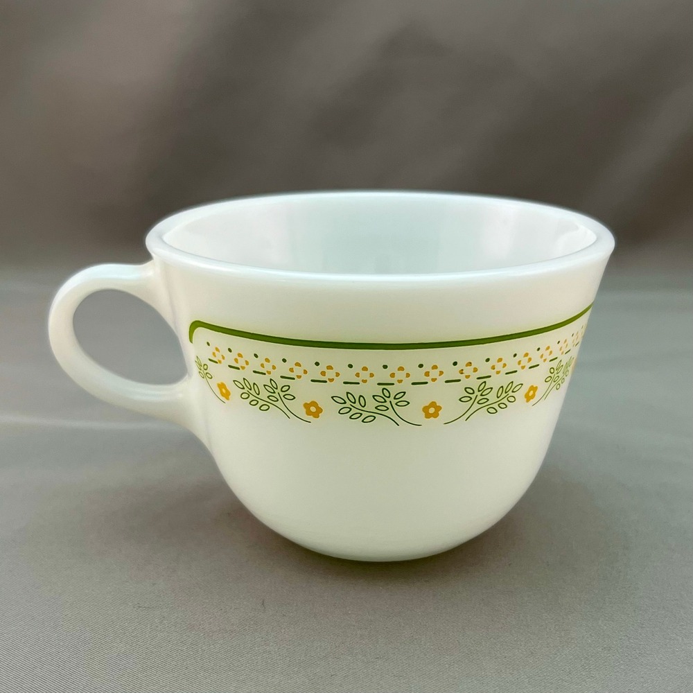 Vintage Pyrex Summer Impressions Sunshine 8oz Green Yellow Floral Milk Glass